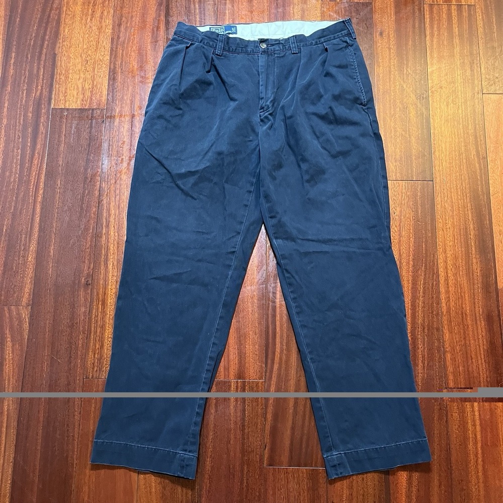 Vintage Polo Ralph Lauren Ethan Pants 34x28 Navy Blue Chino Pleated Pony Y2K 90s